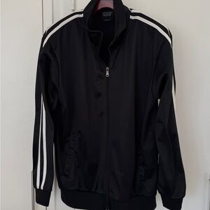 Black Track Jacket with White Stripes